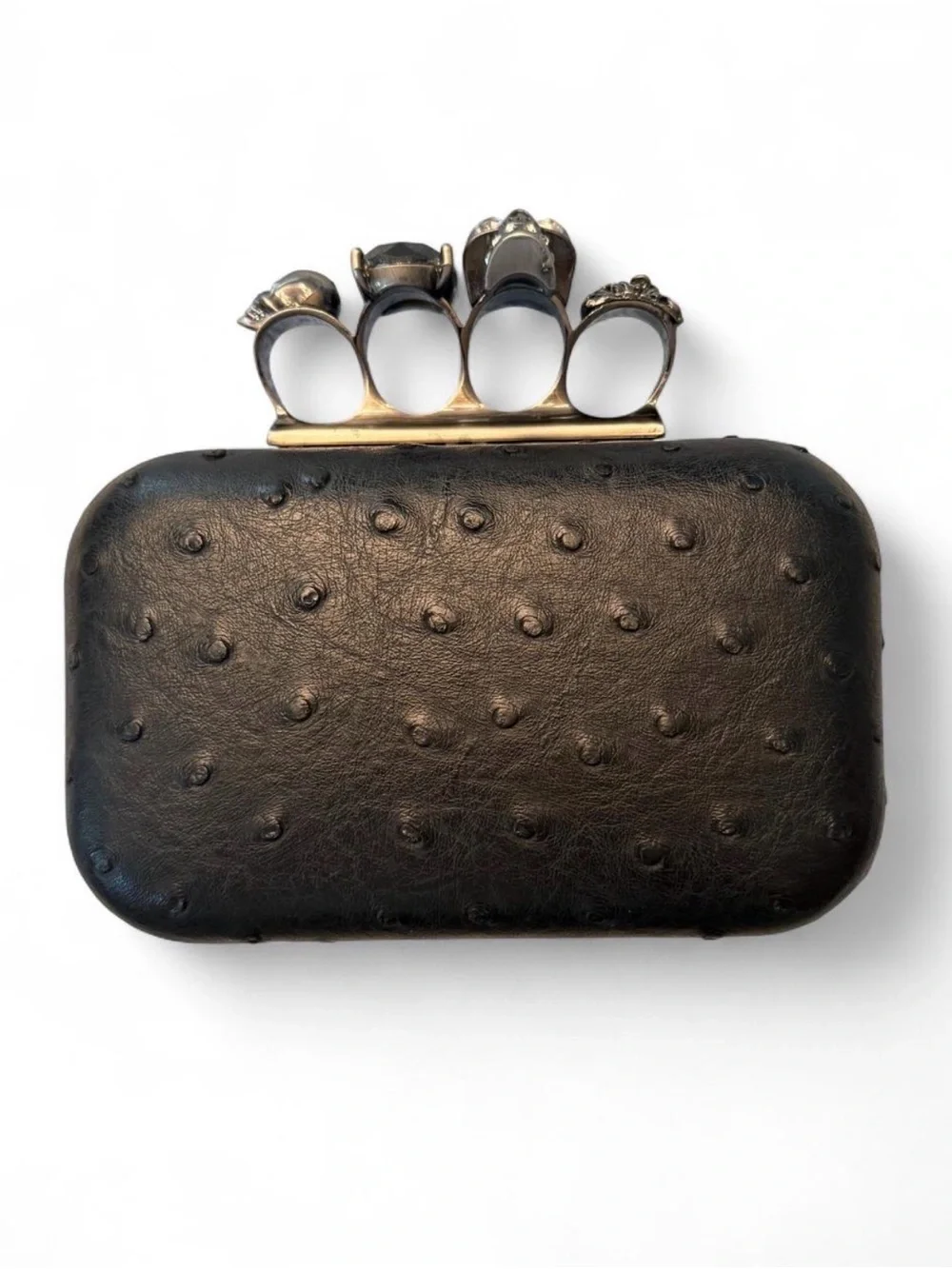 Skull & Crystal Silver Tone Knuckle Clutch Bag
